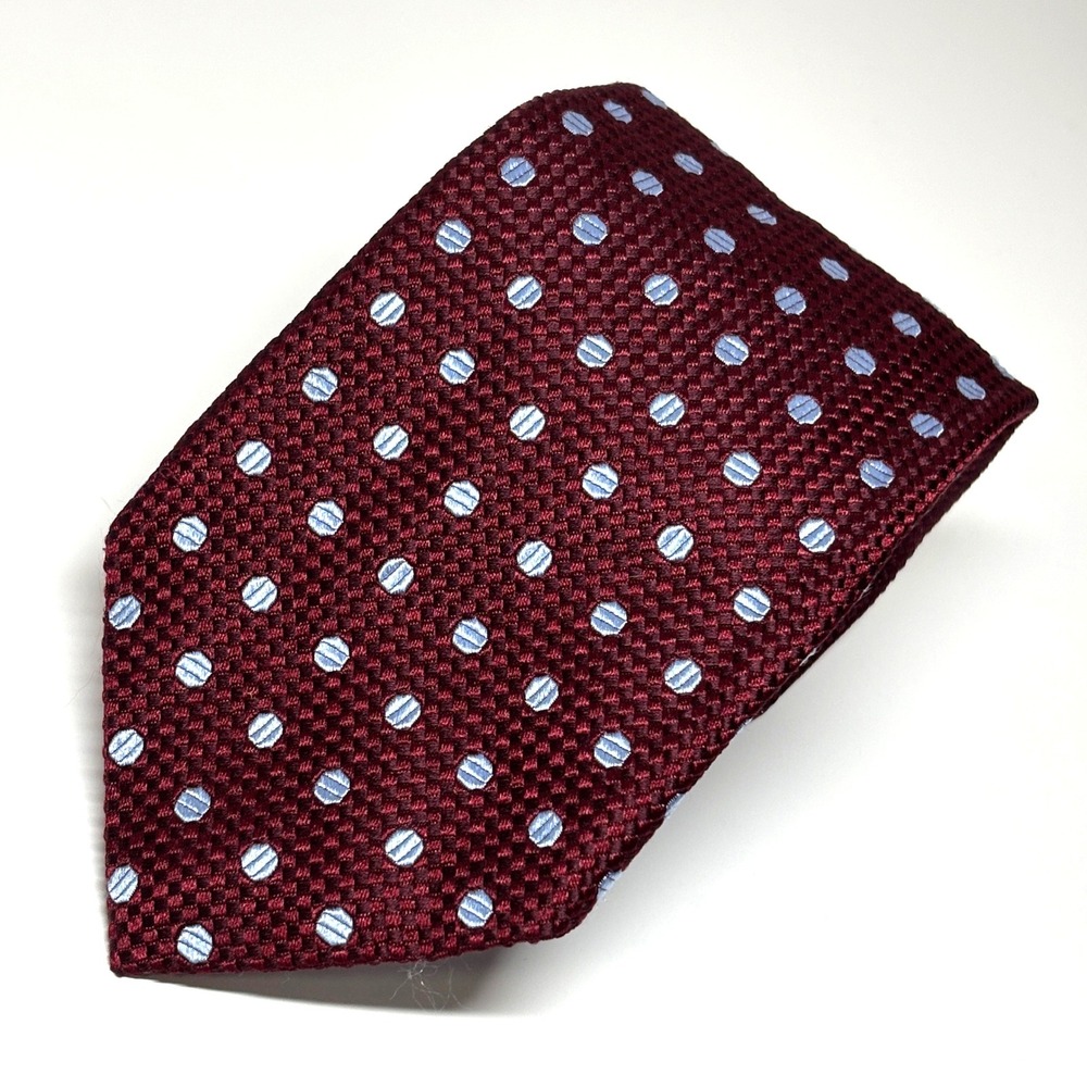 Gitman Bros Parisian Necktie Mens OS Burgundy Blue Polka Dot Silk‎ Tie Preppy